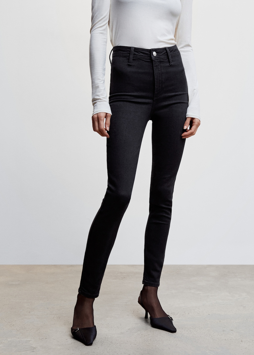 High-waist cotton-blend jeggings - Medium plane