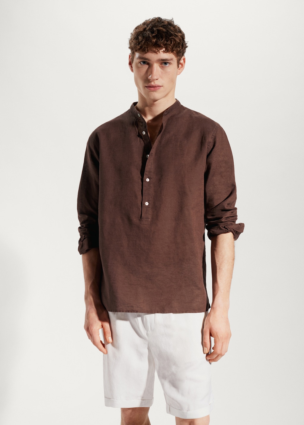 Regular-fit linen shirt with mao collar - Medium plane