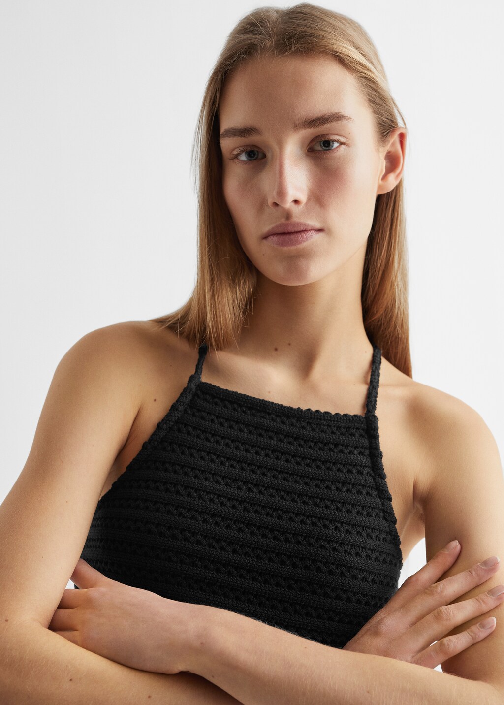 Openwork knitted crop top  - Details of the article 1