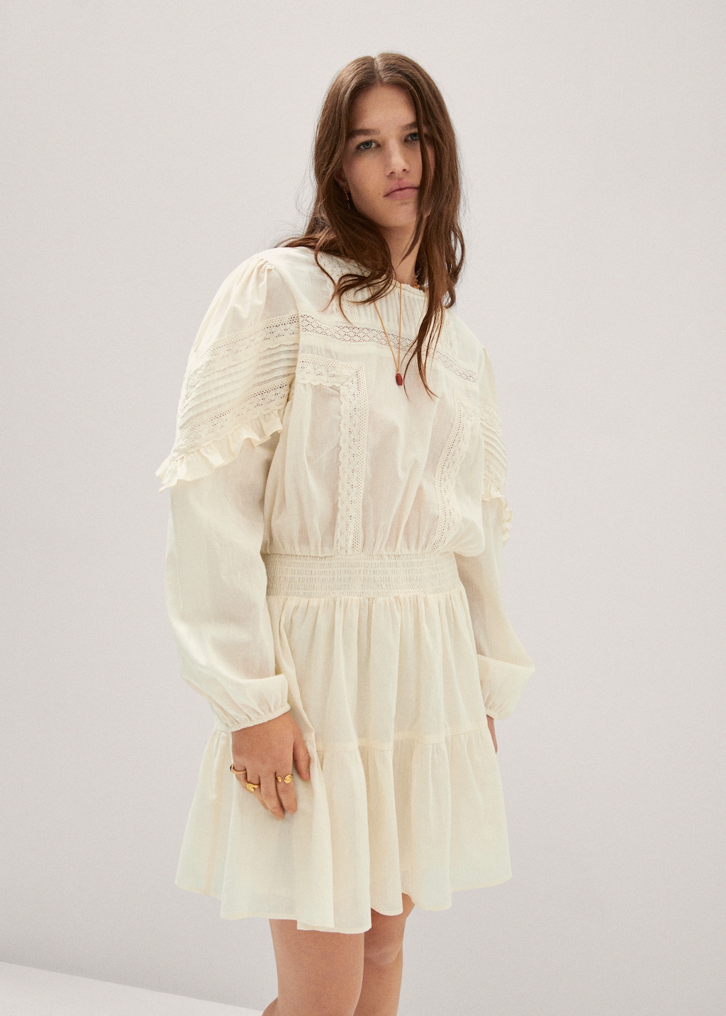 Frills embroidered dress - Medium plane