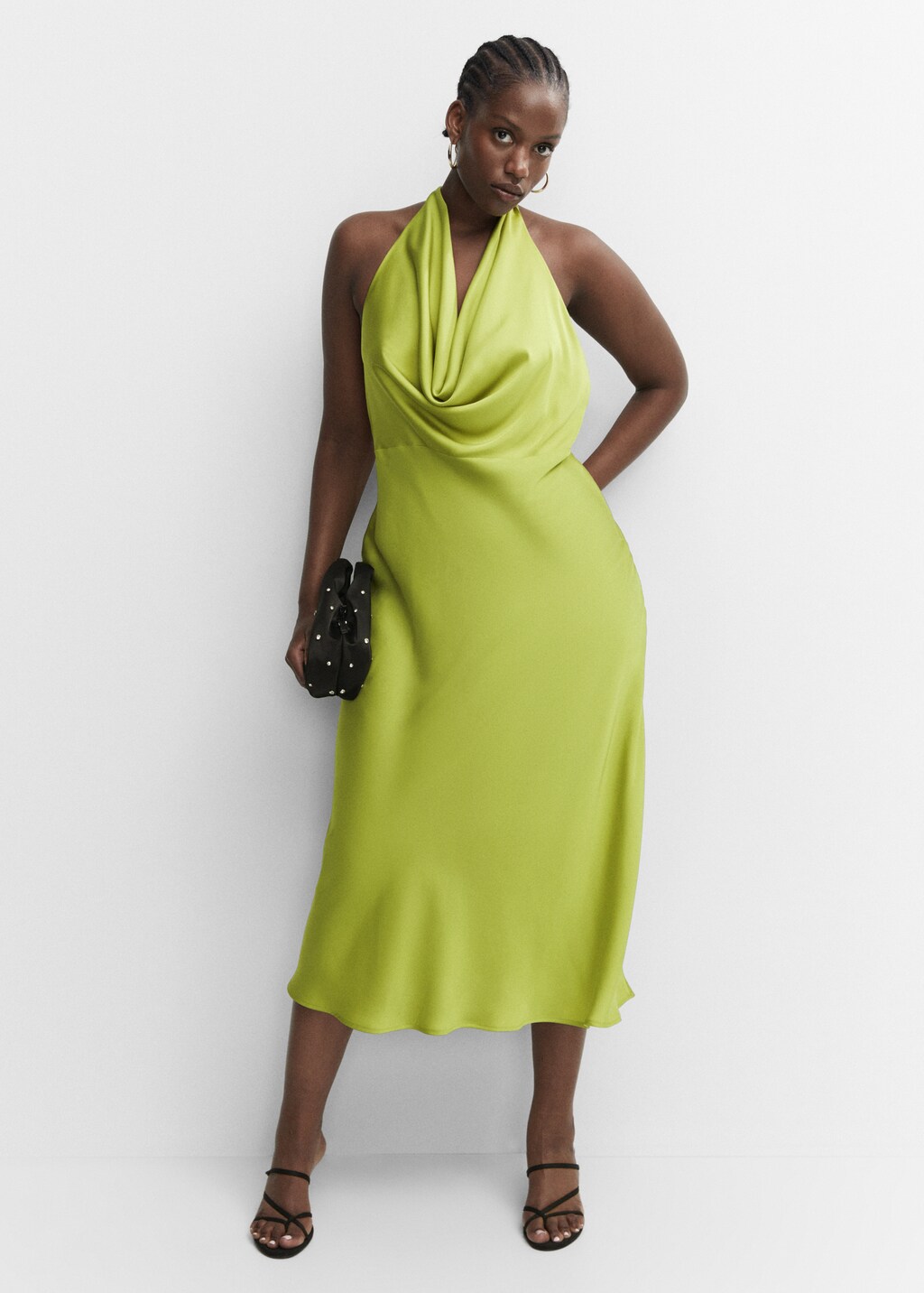 Draped neck satin dress Women MANGO OUTLET USA