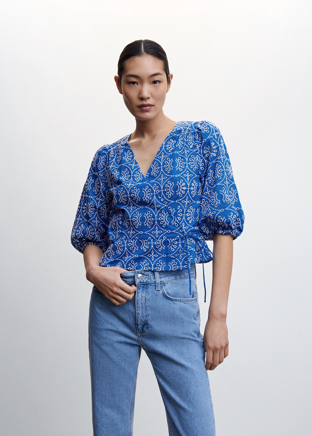 Embroidered puff sleeve blouse - Women | MANGO OUTLET USA