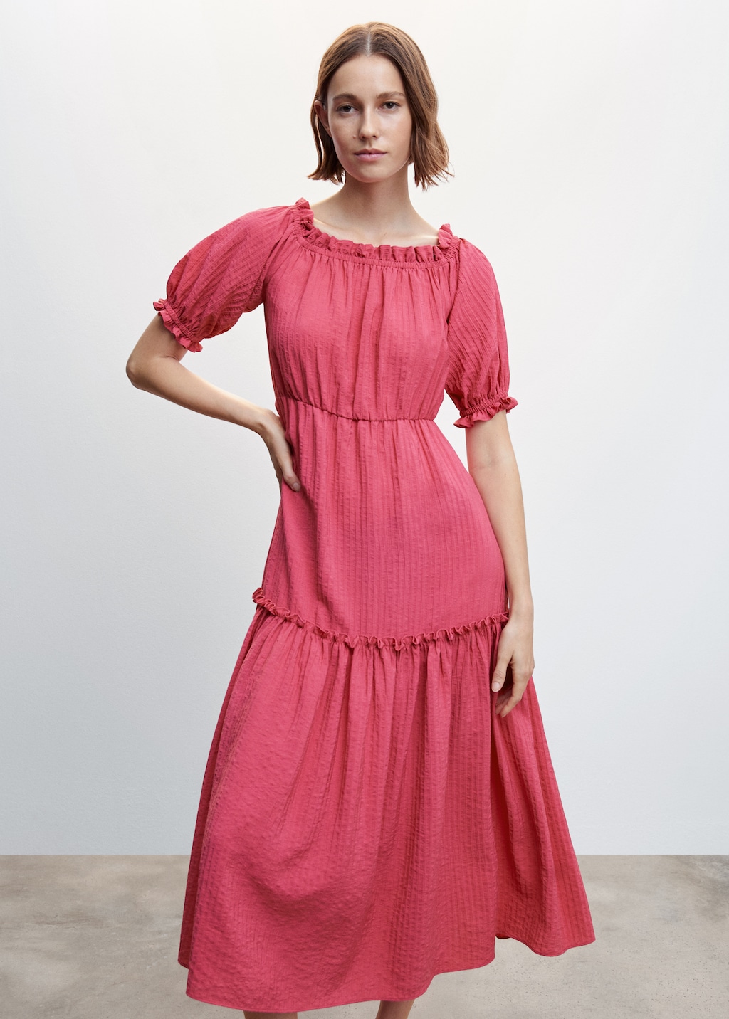 Puffed sleeves texture dress - Medium plane