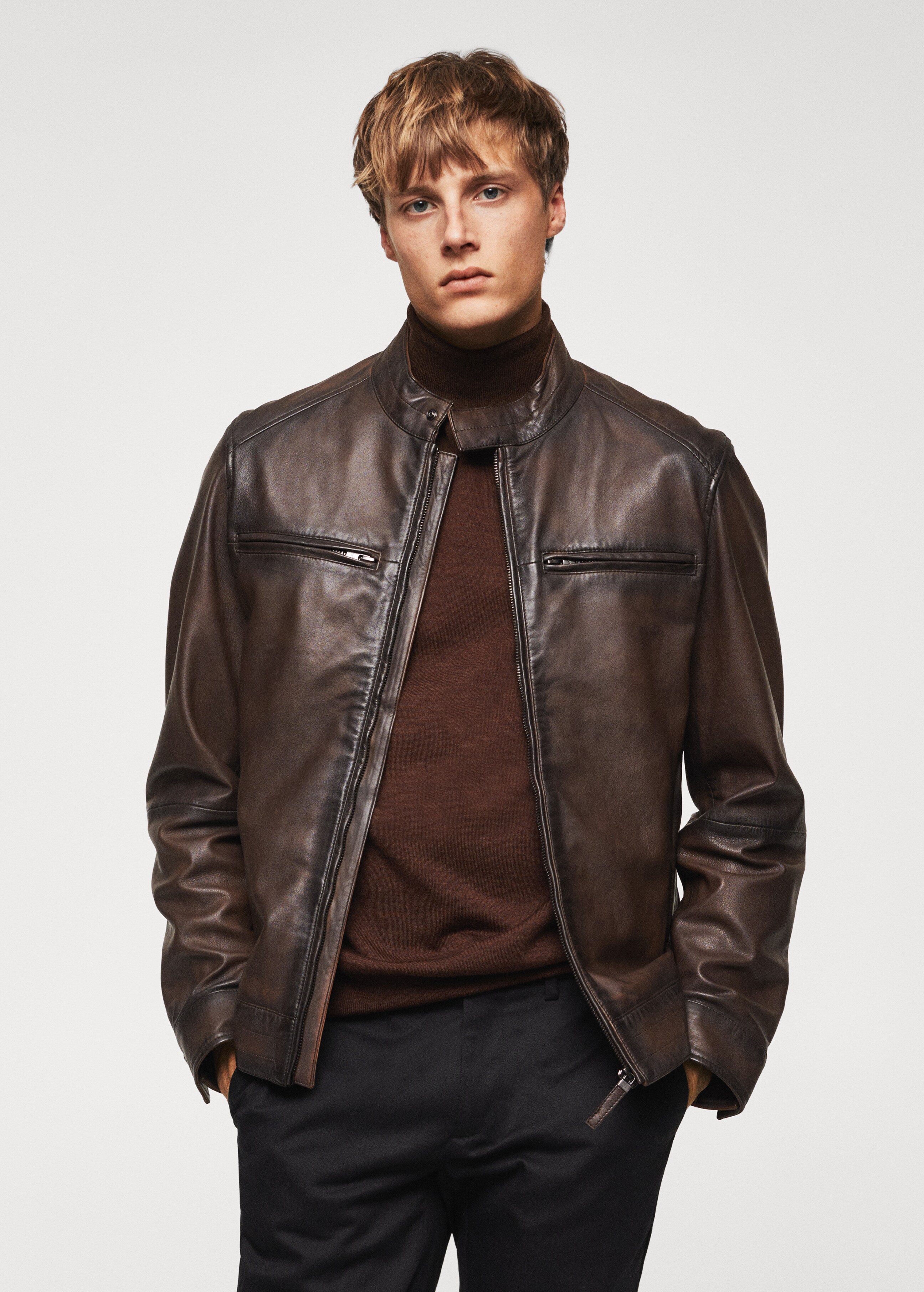 Pocket leather jacket - Medium plane