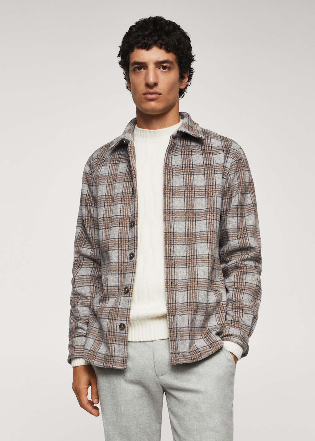 Checked Wool Flannel amp; Teddy Overshirt