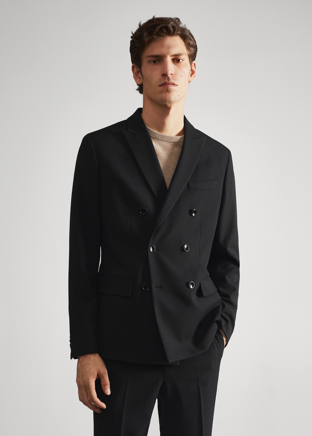 Slim fit double-breasted suit blazer - Medium plane