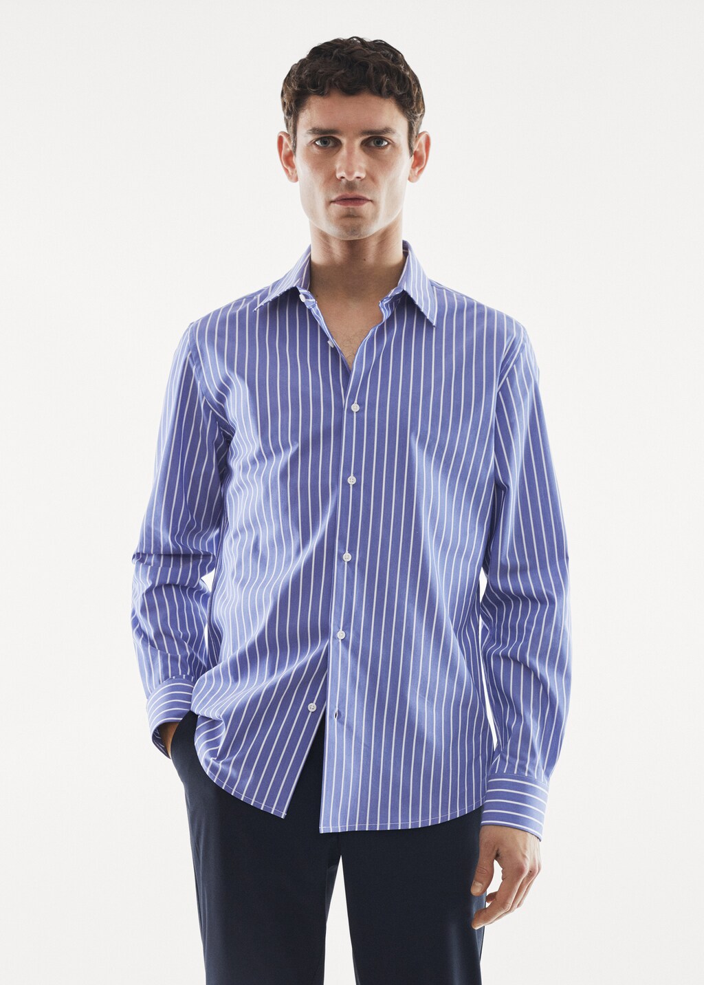 Camisa slim fit cotó ratlles - Pla mig