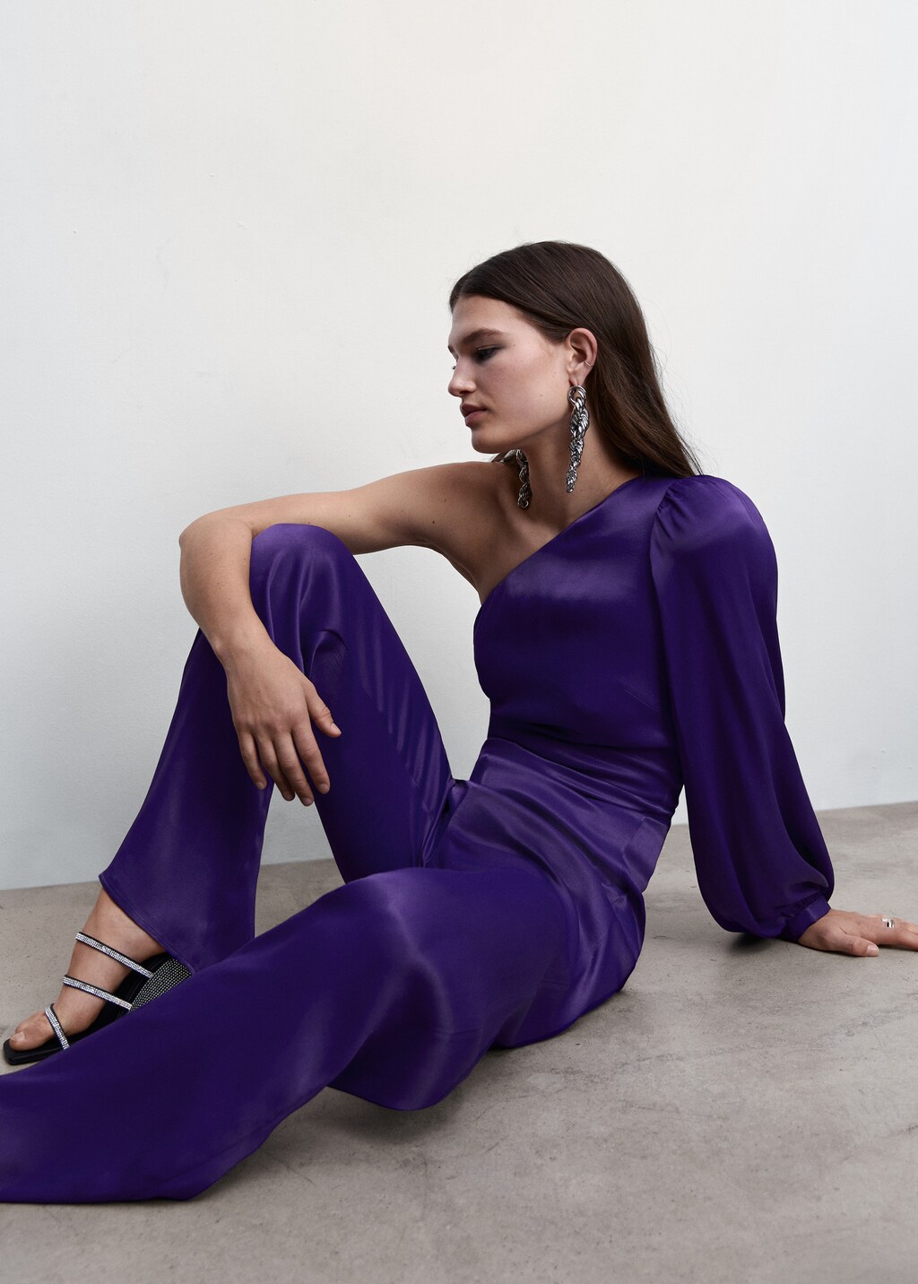 Asymmetrical satin jumpsuit