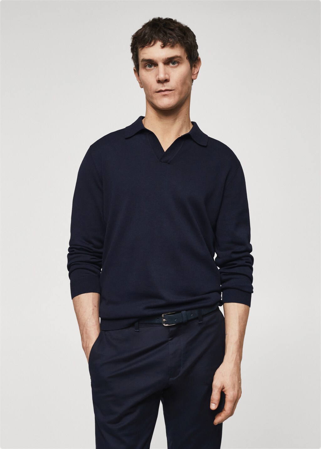 Knitted polo shirt long sleeve best sale