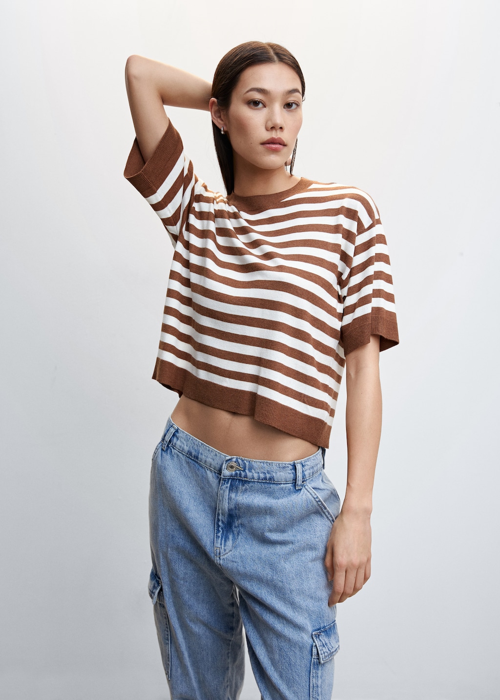 Striped short-sleeved sweater - Medium plane