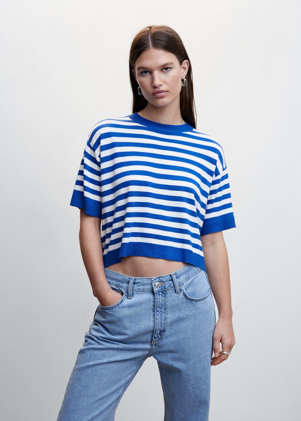 Striped short-sleeved sweater - Medium plane