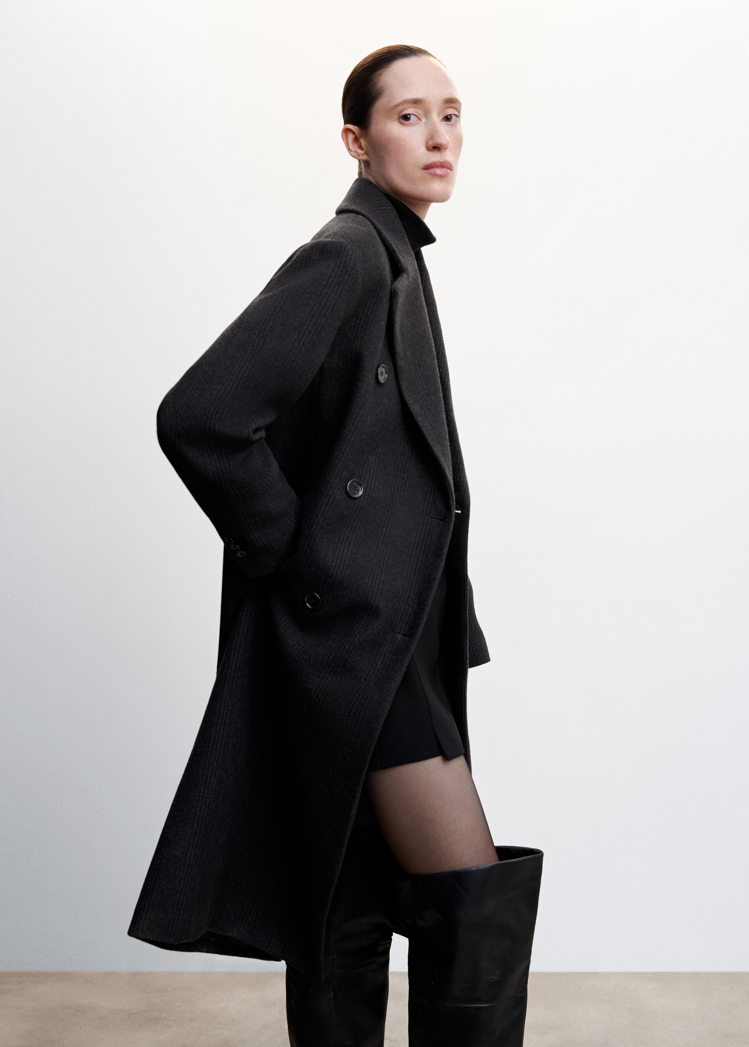 Check wool-blend coat - Details of the article 2