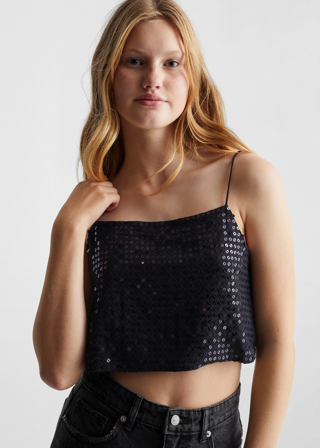 Cropped top with sequins - Details of the article 1