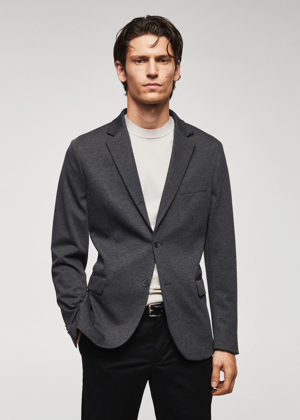 Slim fit blazer met microstructuur - Middenvlak