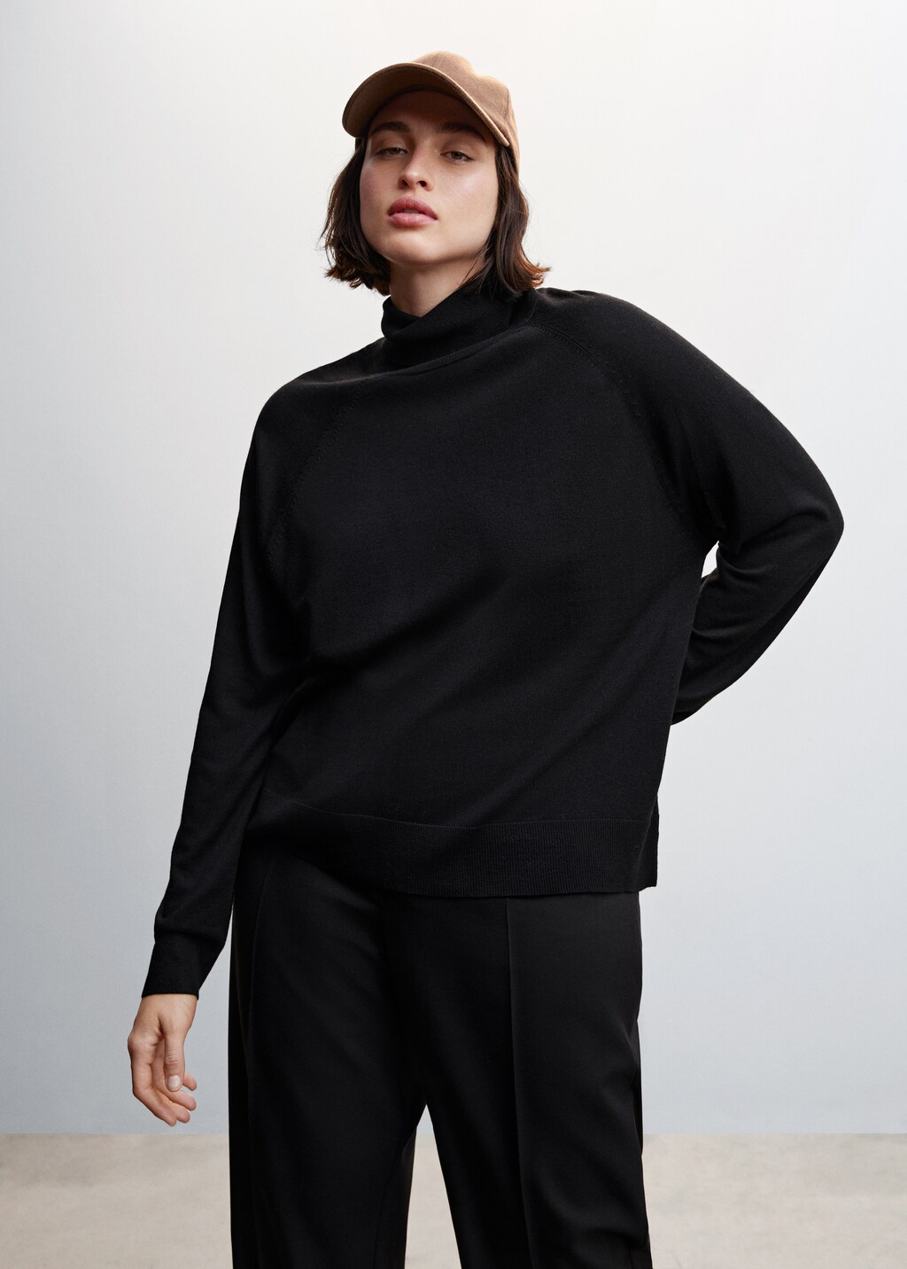 Fine-knit turtleneck sweater