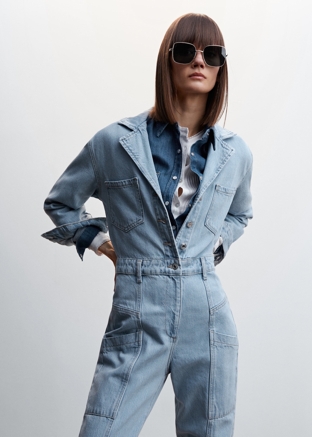 Katoenen denim jumpsuit - Middenvlak