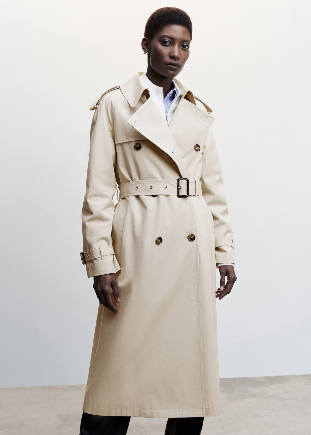 Katoenen trenchcoat met ceintuur - Middenvlak