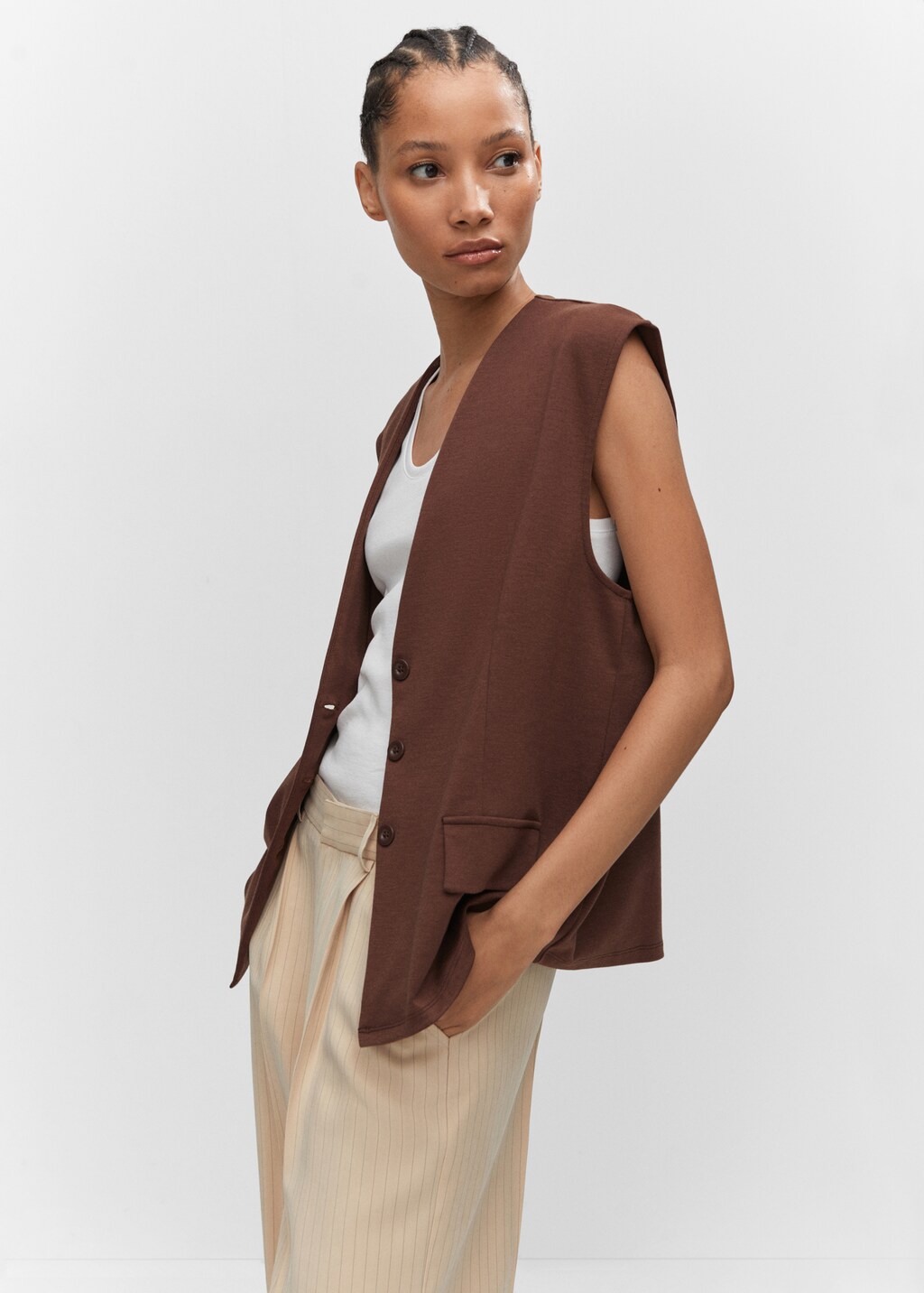 Oversized straight gilet - Medium plane