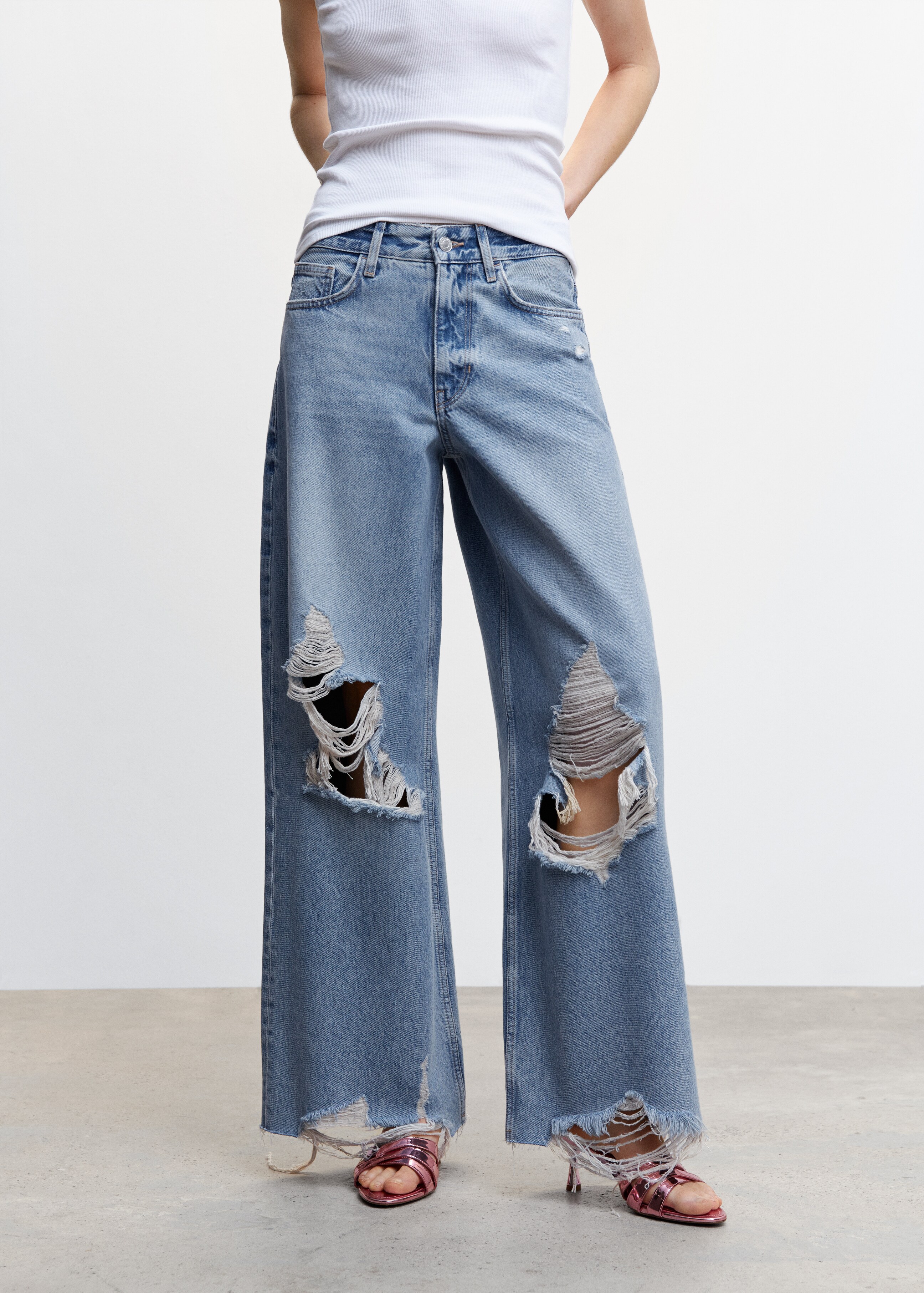 Decorative ripped wideleg jeans - Medium plane