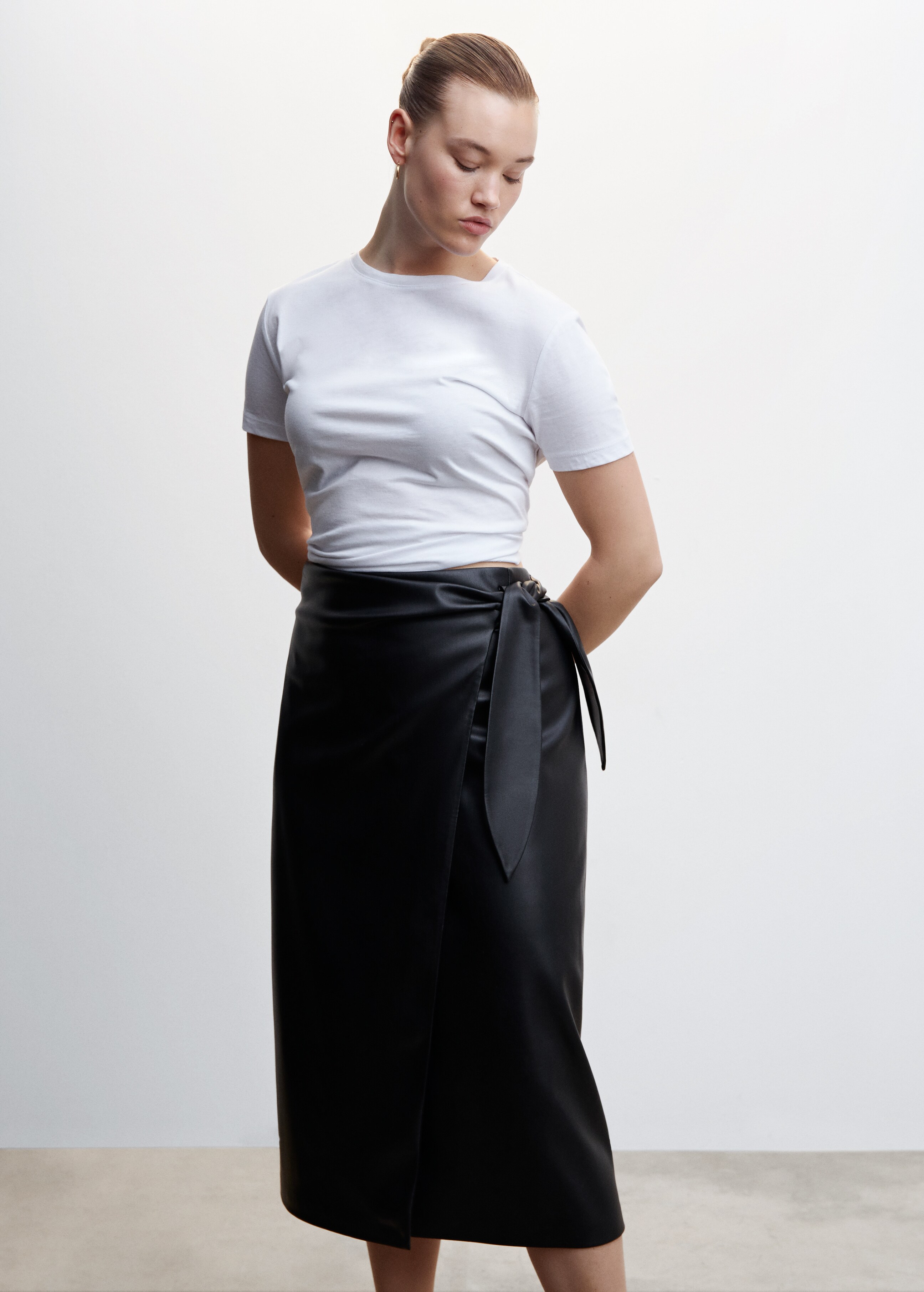 Leather-effect wrap skirt
