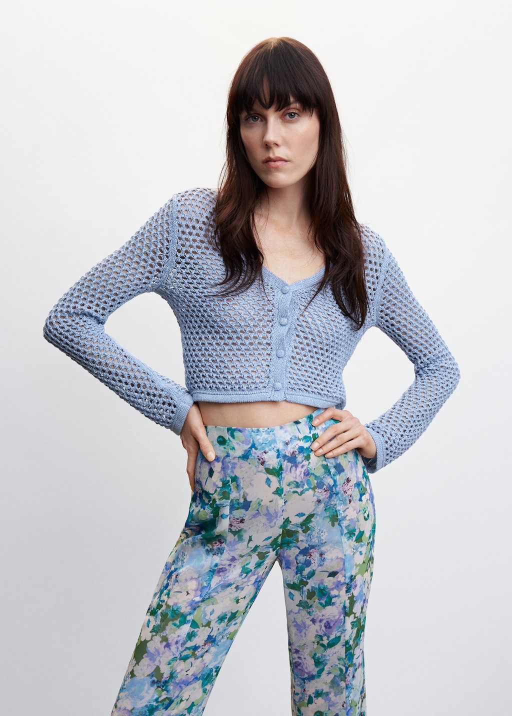 Crop-Cardigan mit Lochmuster - Mittlere Ansicht