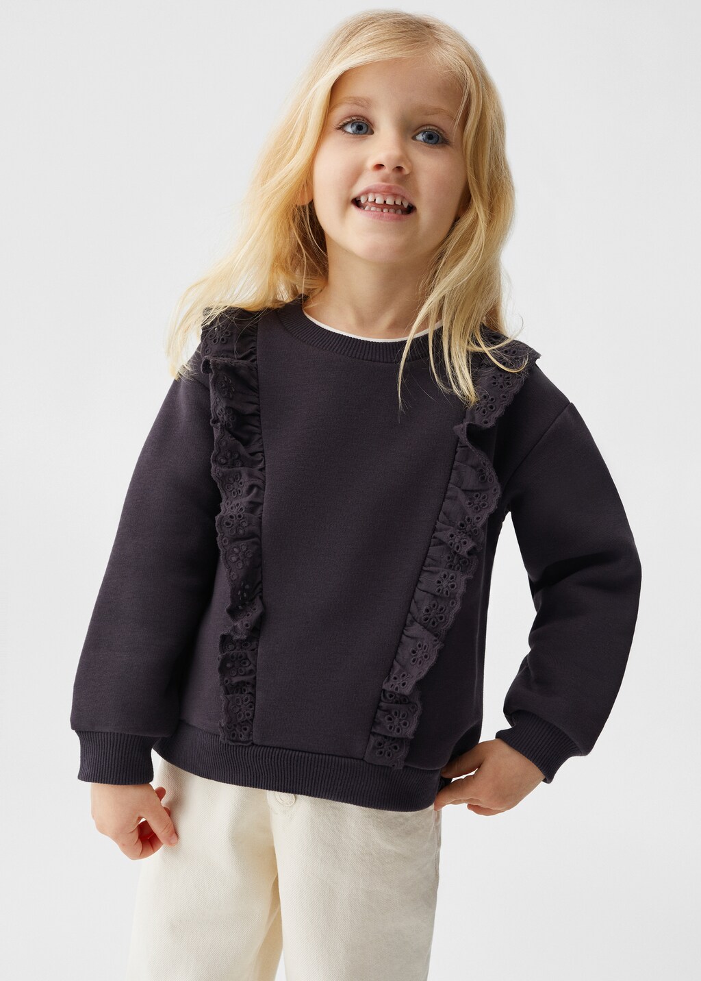 Ruffle sweatshirt with openwork details - Medium plane