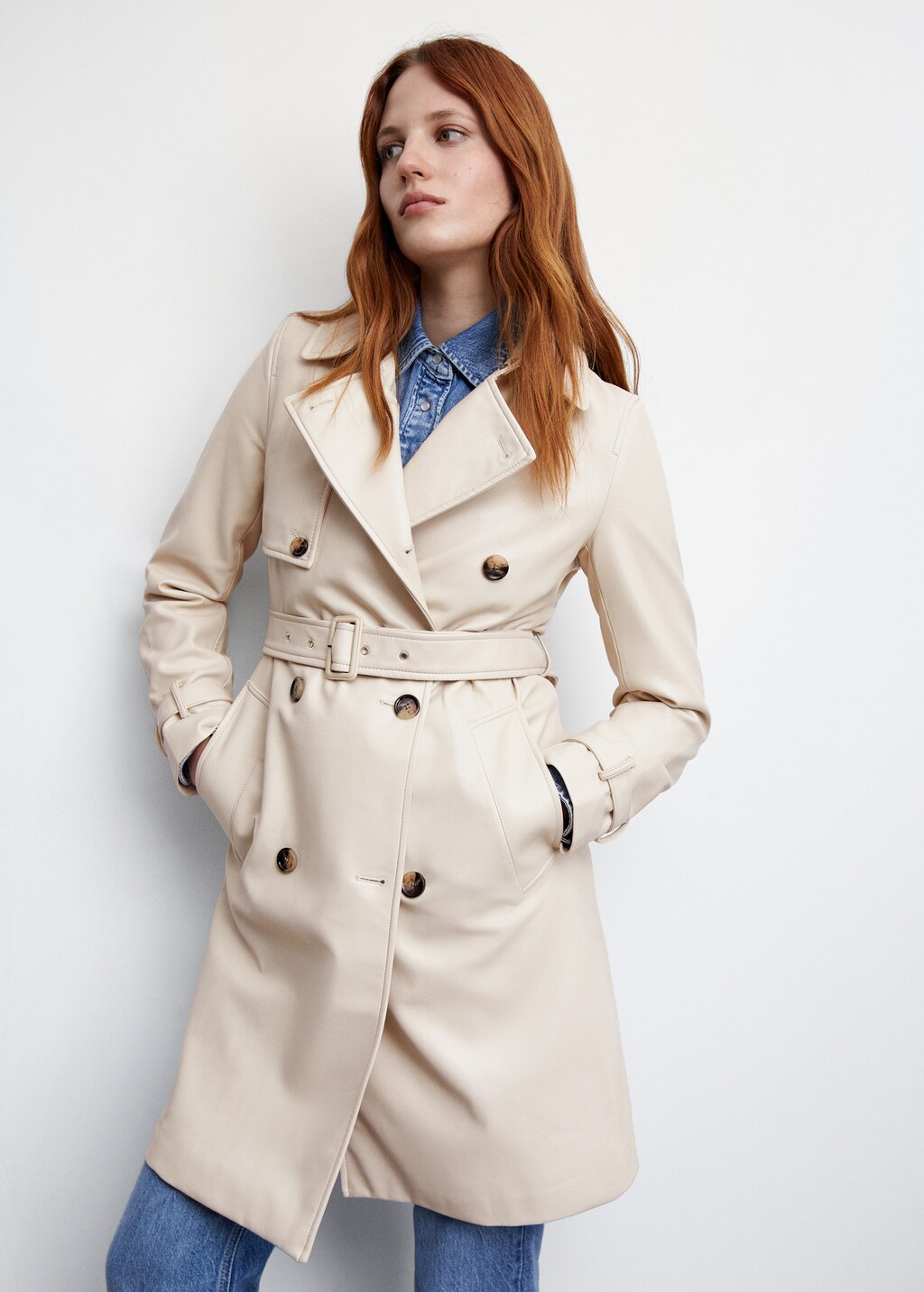 Leather-effect trench coat - Medium plane