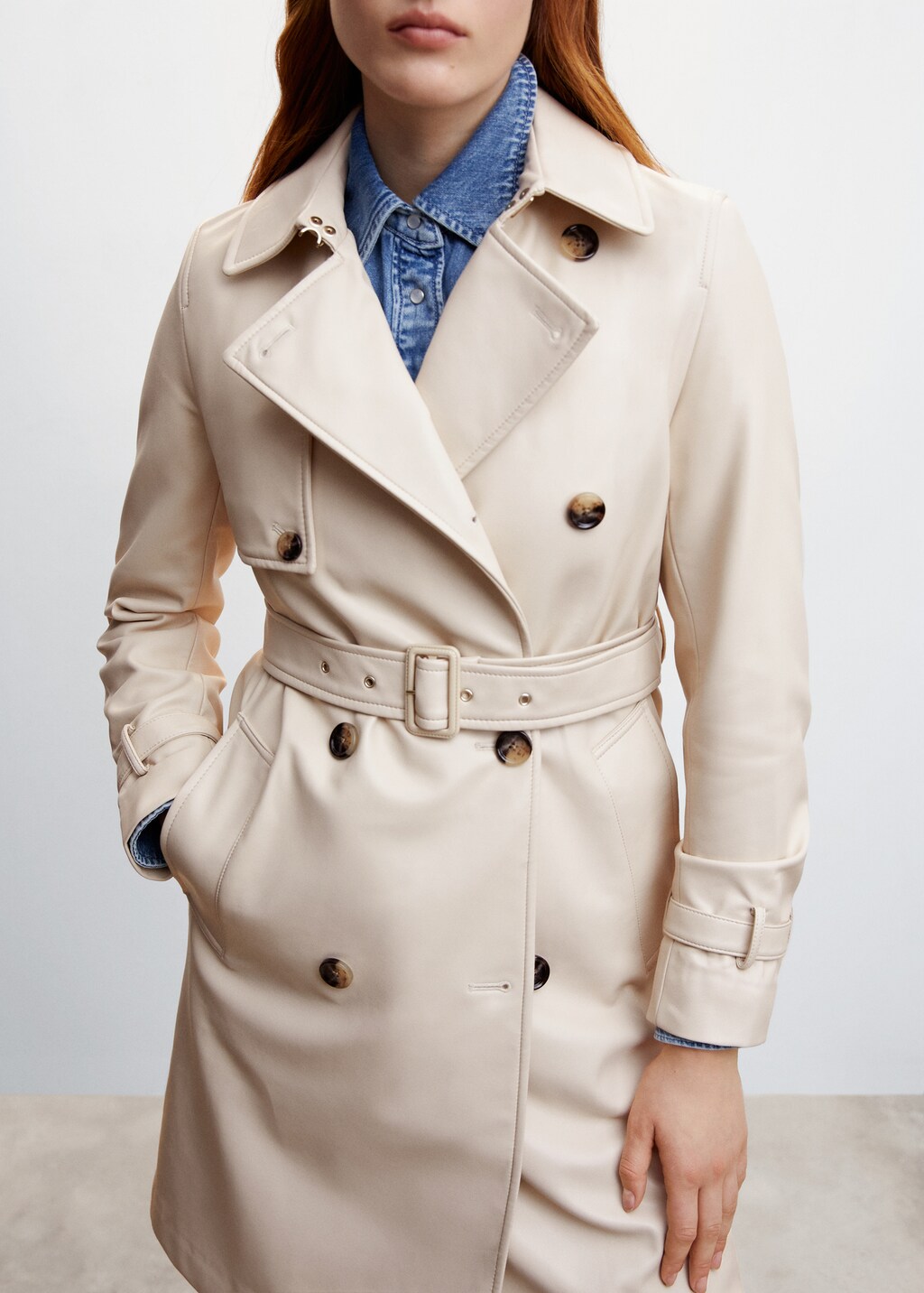 Leather-effect trench coat - Details of the article 1