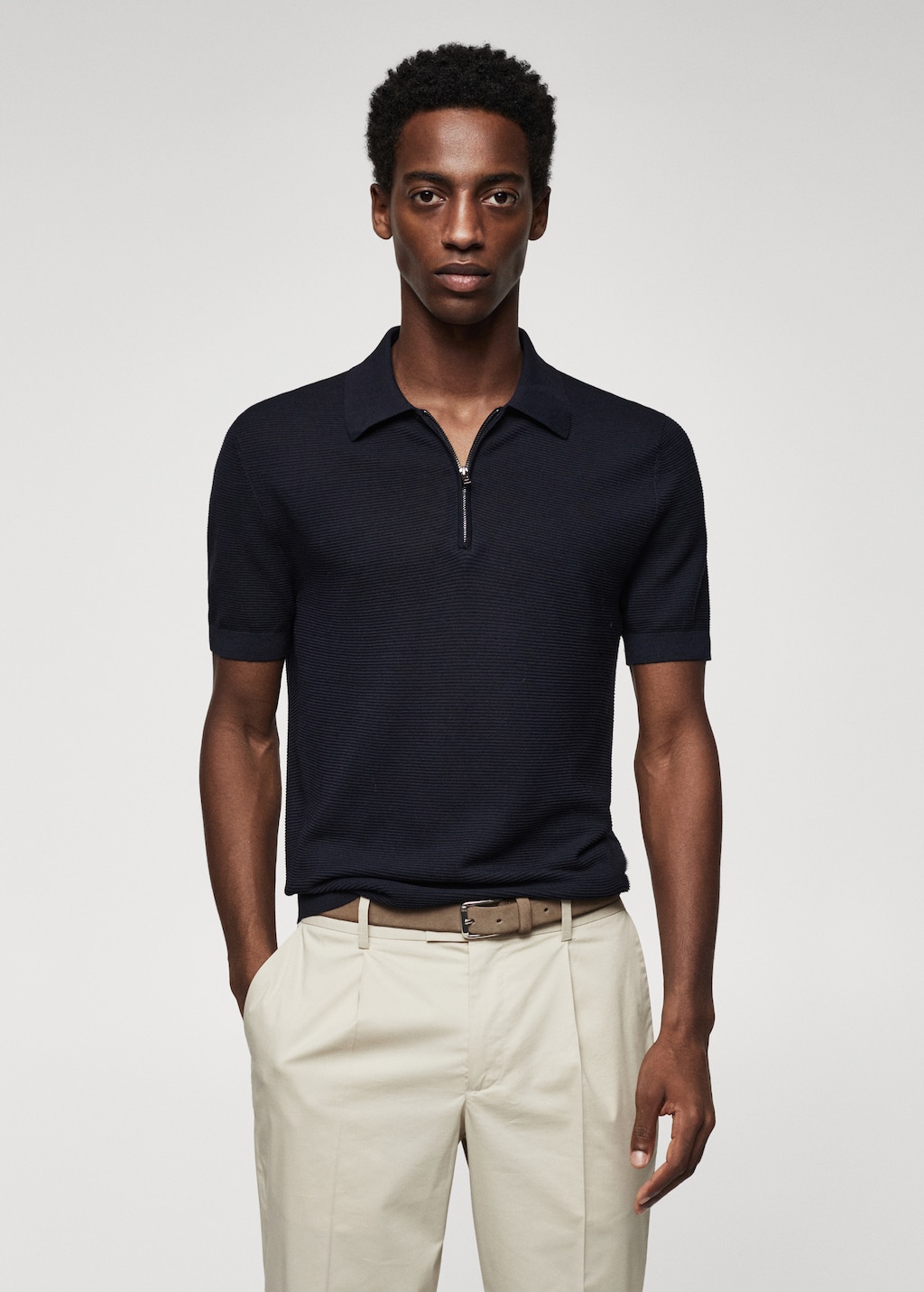 Structured fine-knit polo shirt - Man <b>MANGO</b> <b>OUTLET</b> <b>Greece</b>.