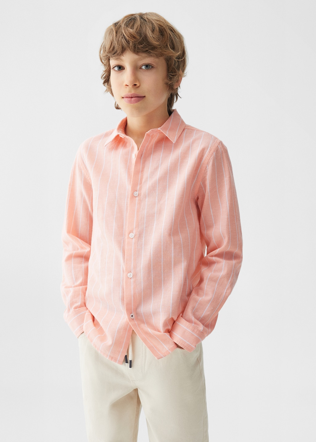 Camisa algodón lino rayas - Niño <b>MANGO</b> <b>OUTLET</b> EE.UU.