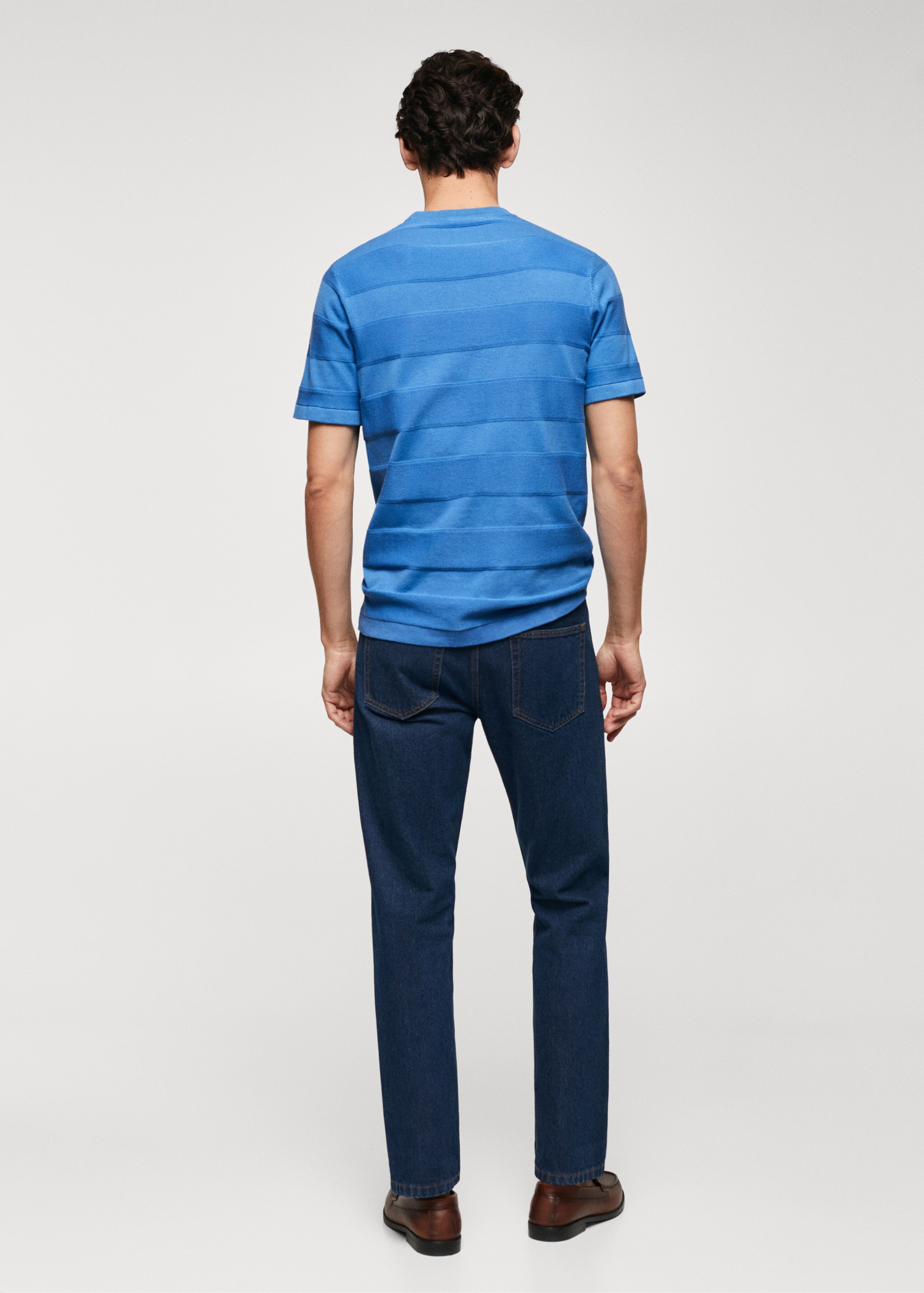 Cotton knitted t-shirt with striped structure - Reverse of the article
