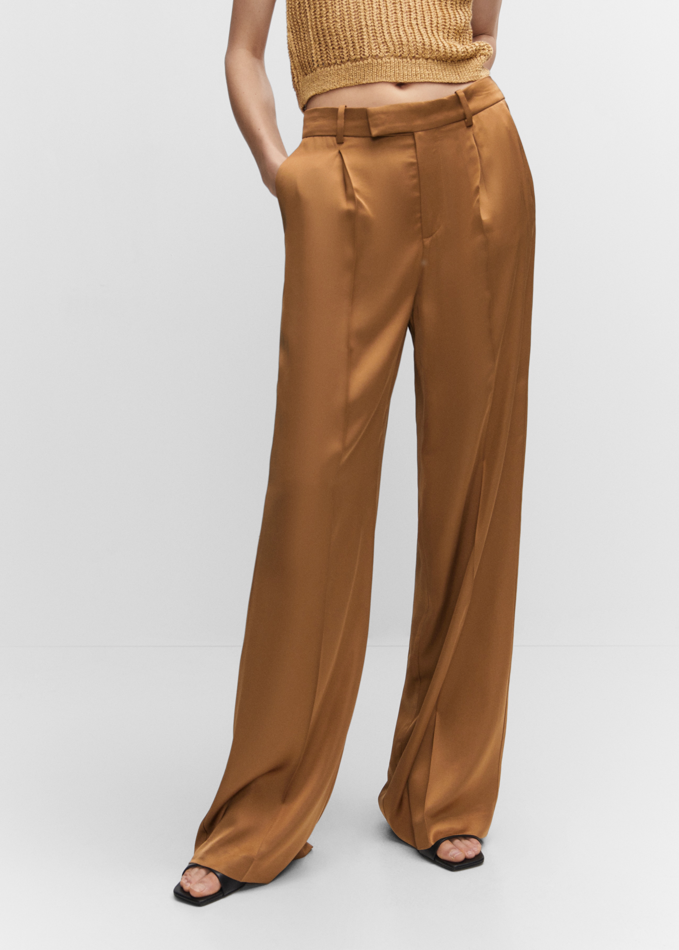Satin-finish trousers with pleat detail