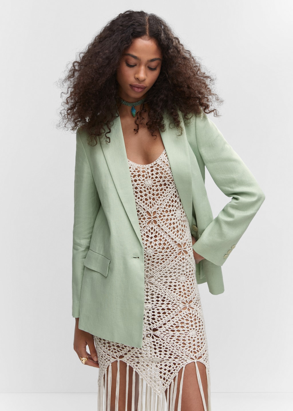 Green linen jacket womens hotsell