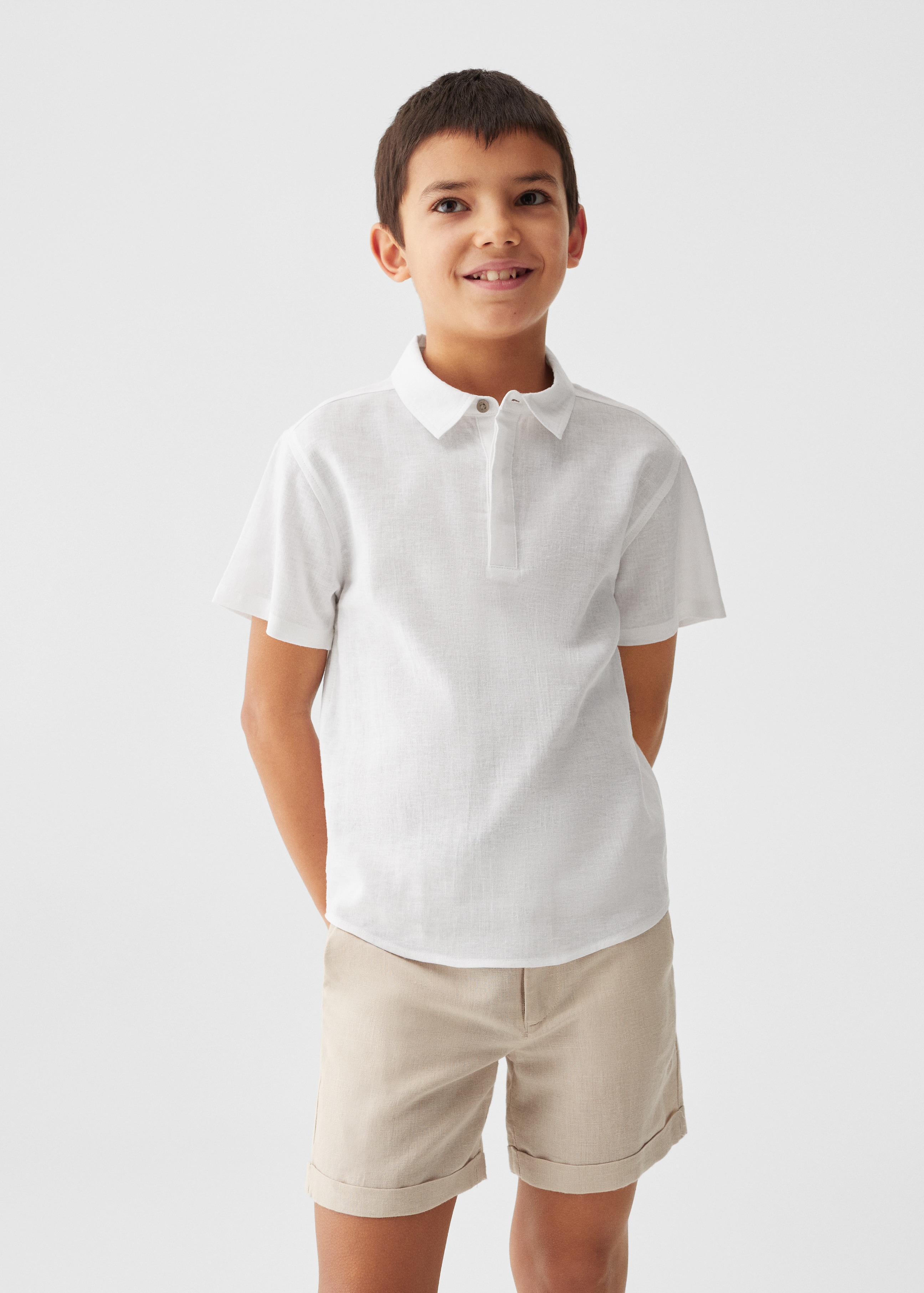 Short sleeve linen-blend shirt - Medium plane