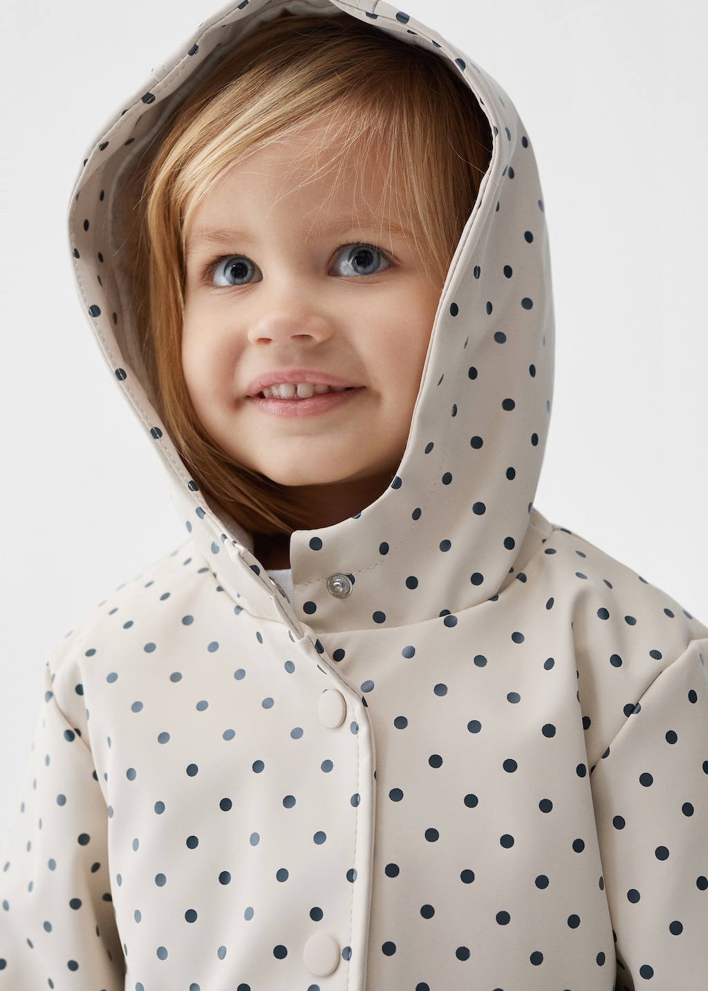 Polka Dots Print Lapel Collar Long-sleeve White Baby Coat Jacket