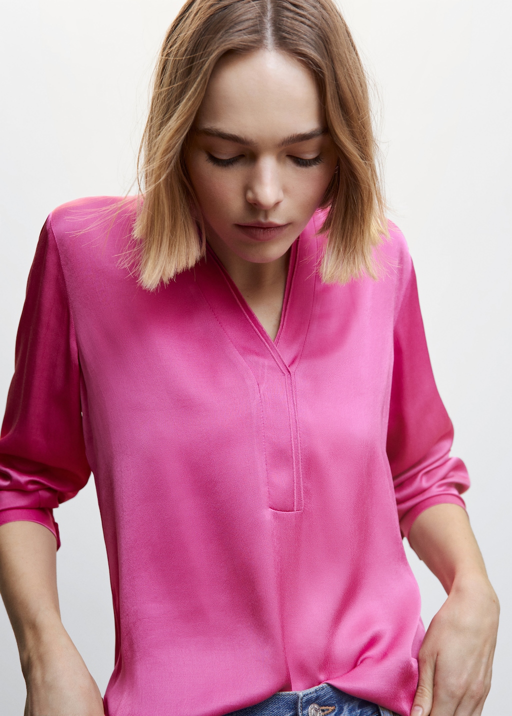 Satin V-neck blouse - Details of the article 1