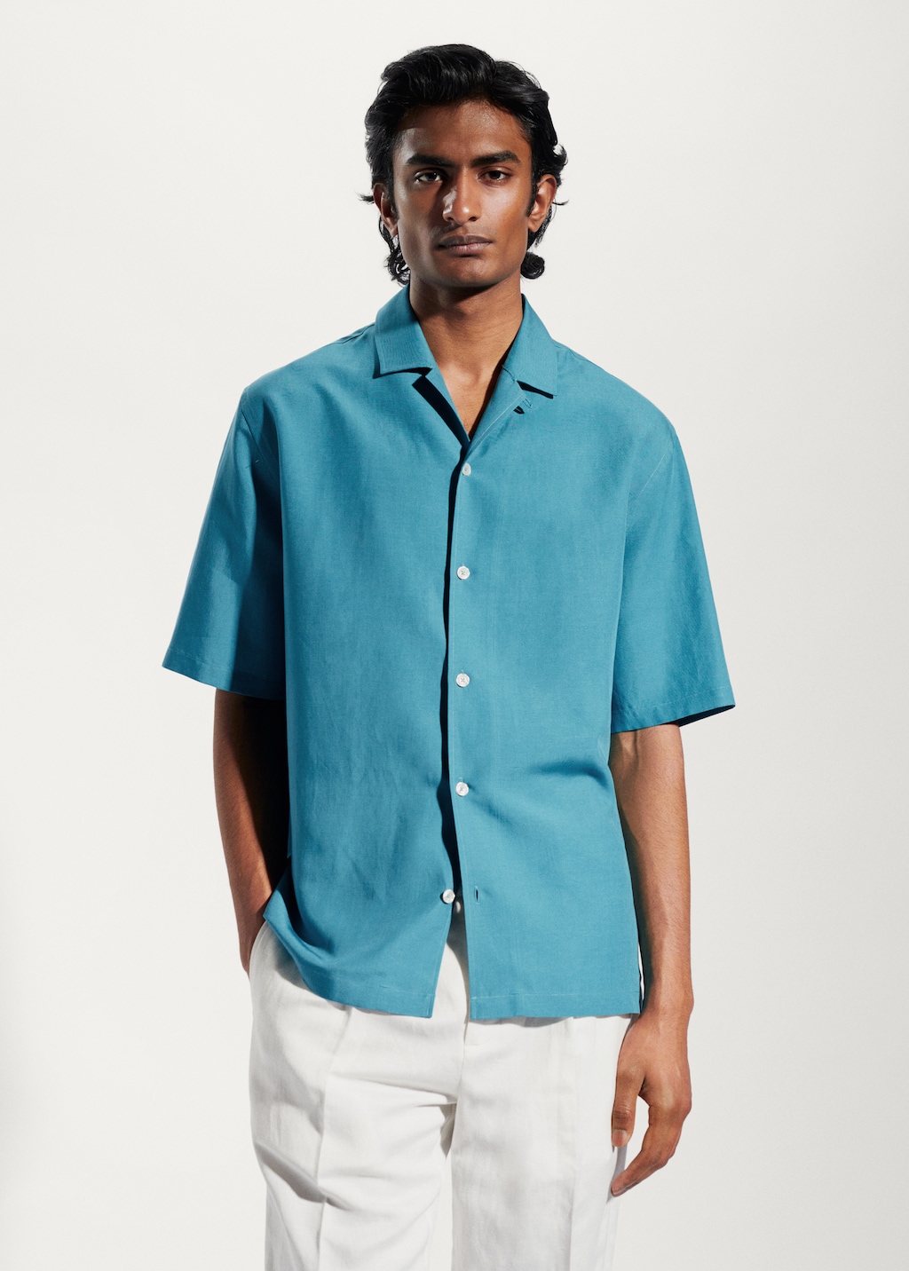 Regular-fit linen bowling shirt - Medium plane