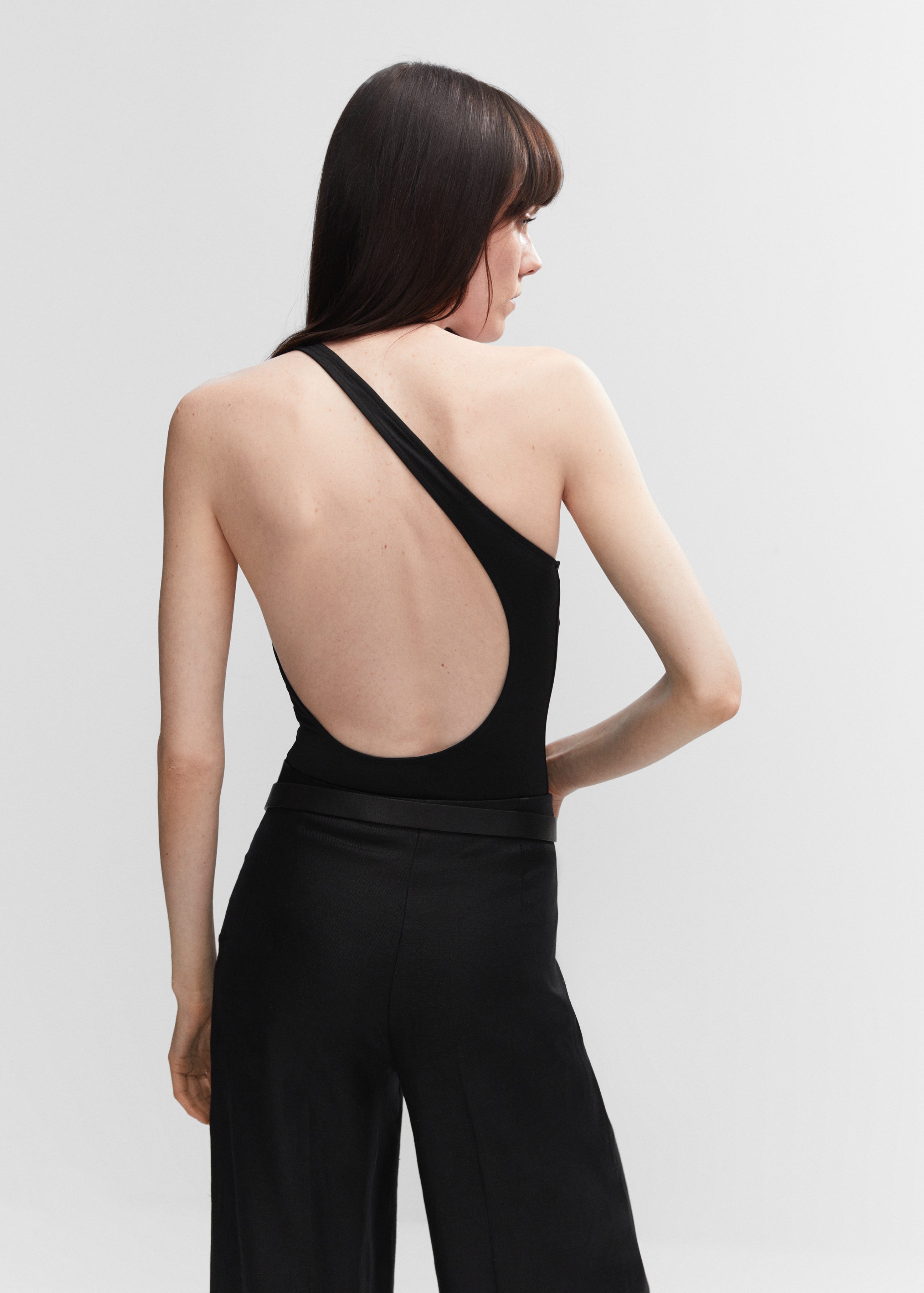 Asymmetrical open back bodysuit