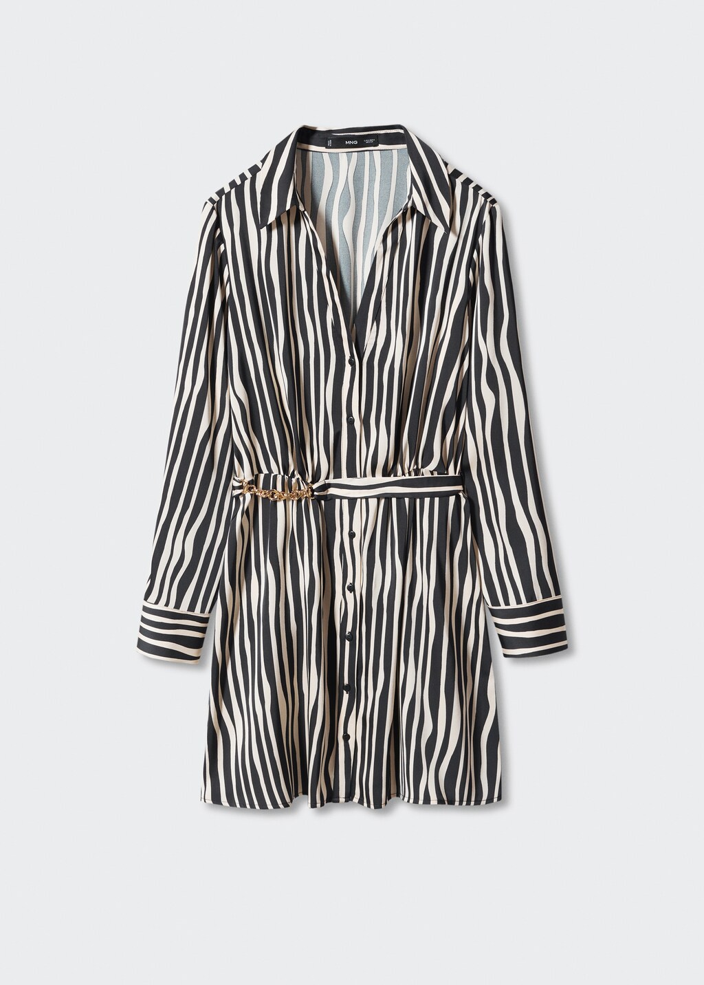 Belted striped shirt dress