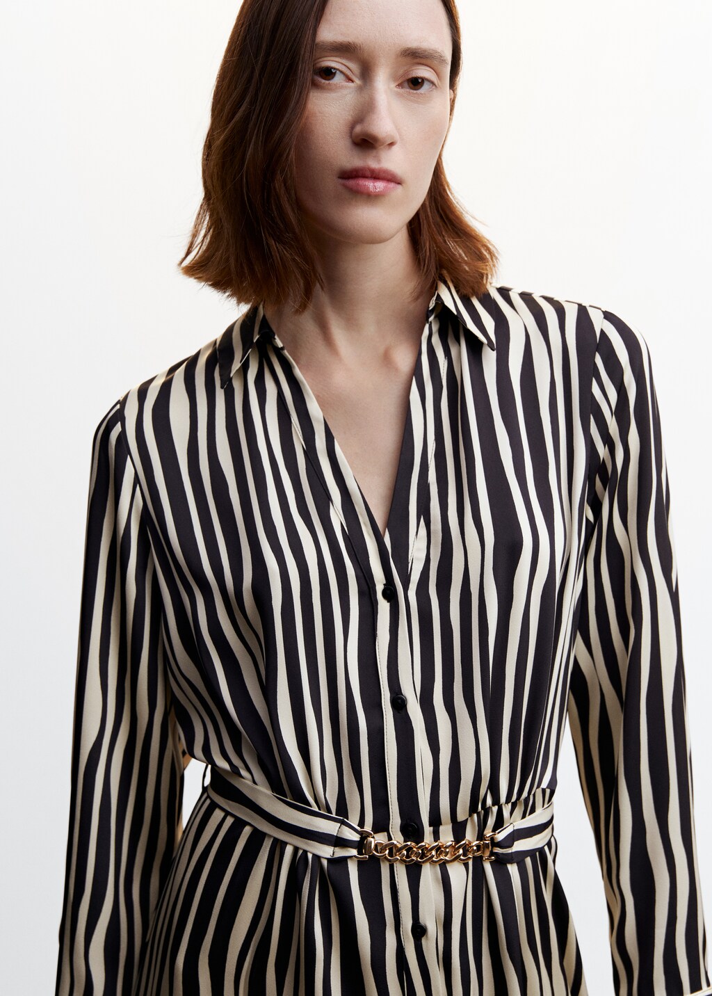 Belted striped shirt dress