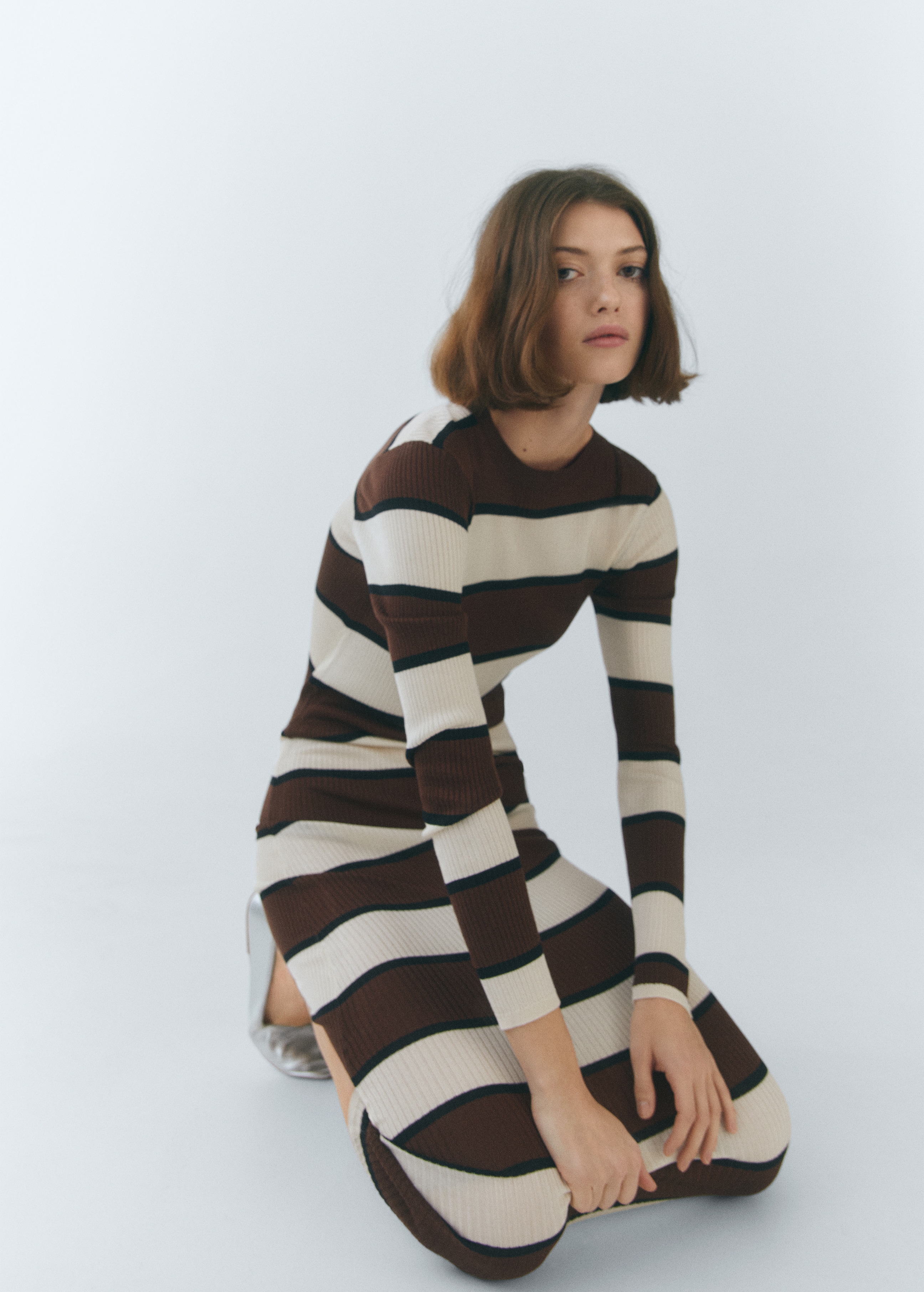 Striped ribbed knit dress