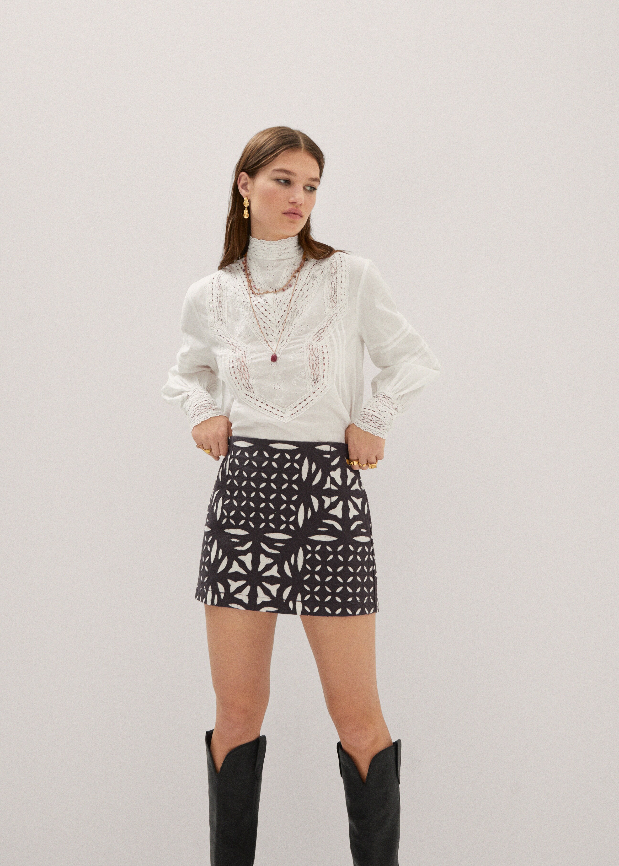 Embroidered cotton skirt - Details of the article 1