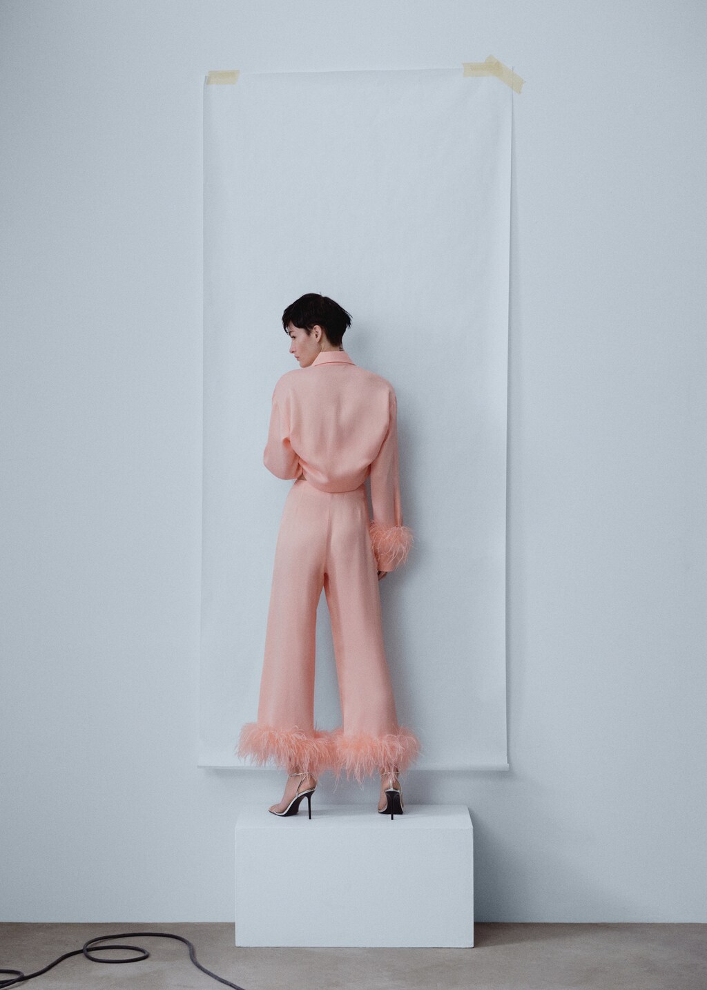 Satin trousers with feather detail - Reverse of the article