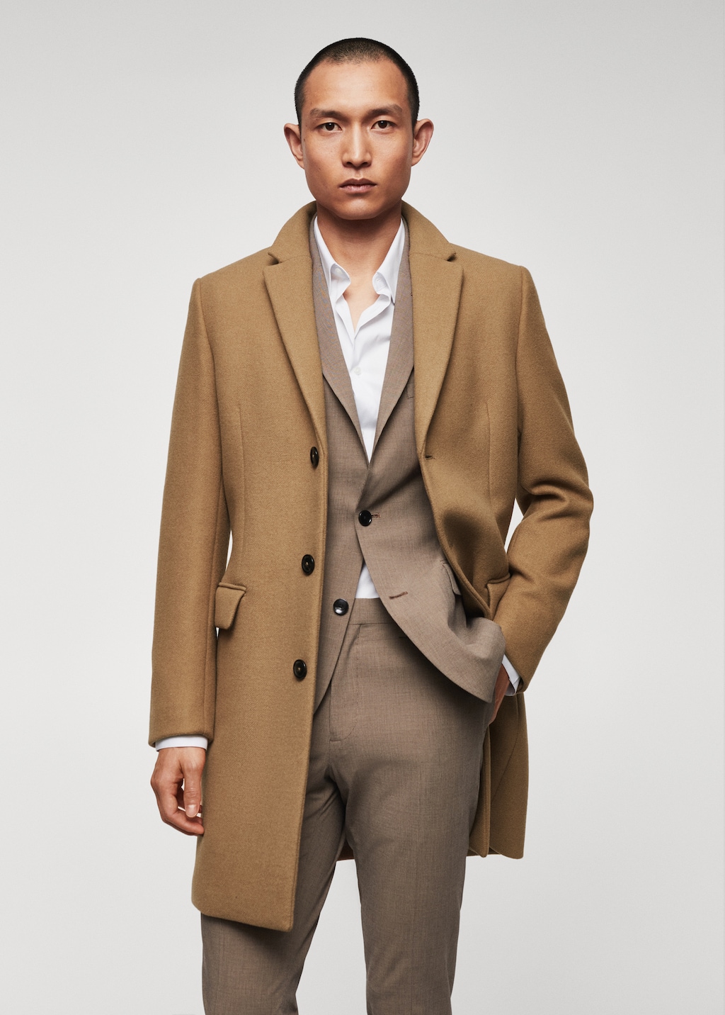 Long recycled wool coat - Medium plane