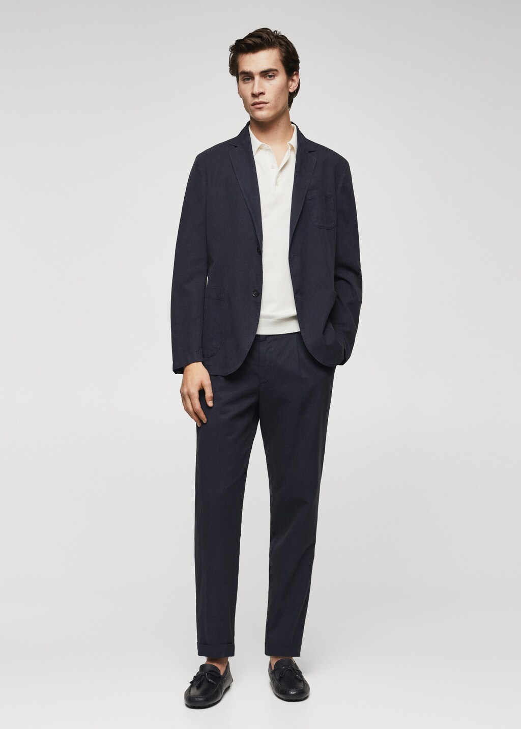 Slim fit linen cotton-blend blazer - General plane