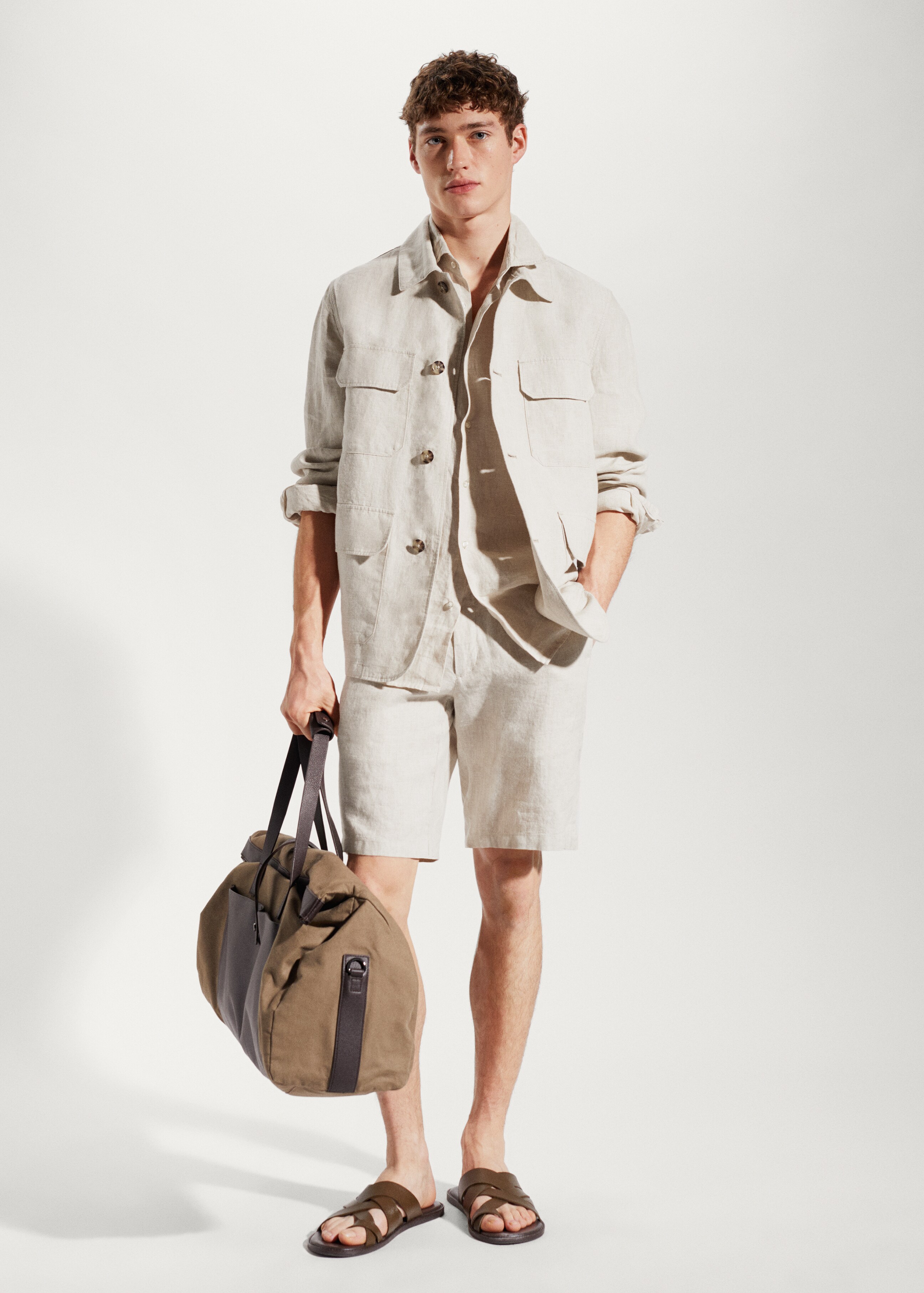 100% linen overshirt with pockets - General plane