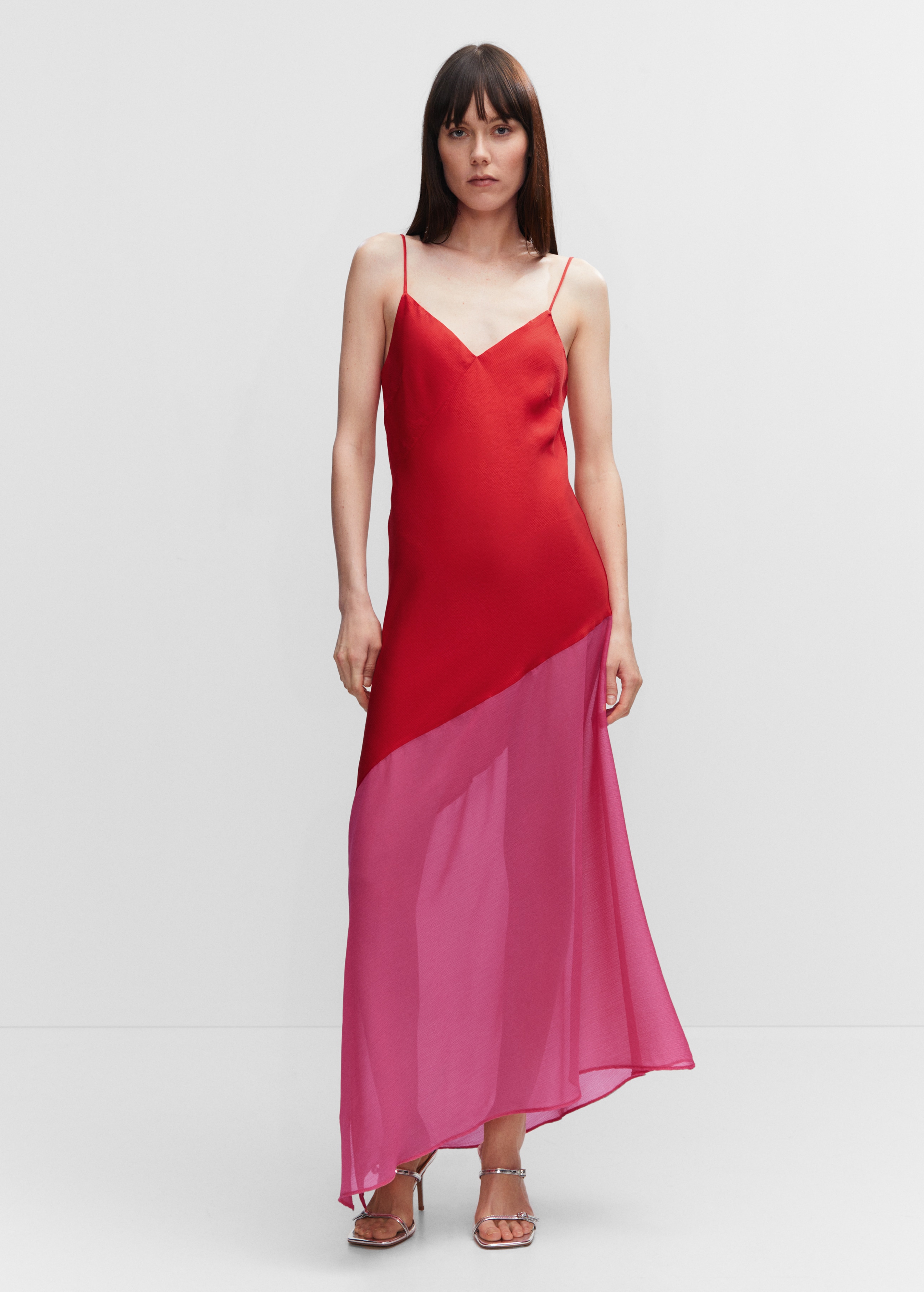 Asymmetrische jurk met semitransparant pand - Overzichtstekening