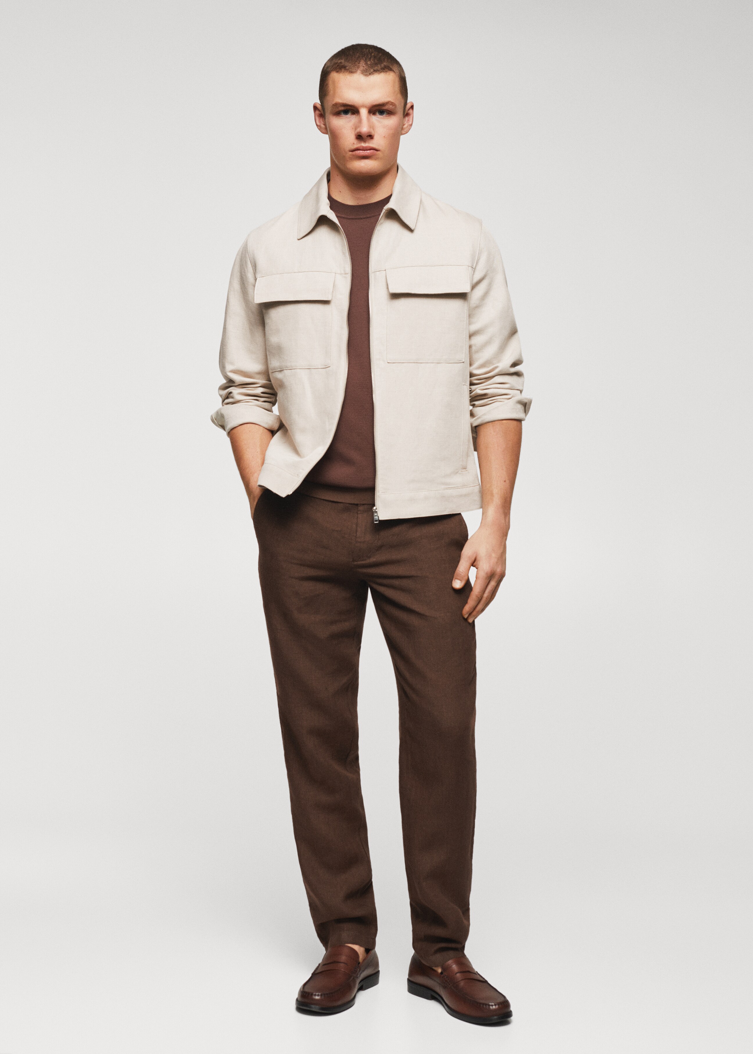 Pocket linen-blend jacket - General plane