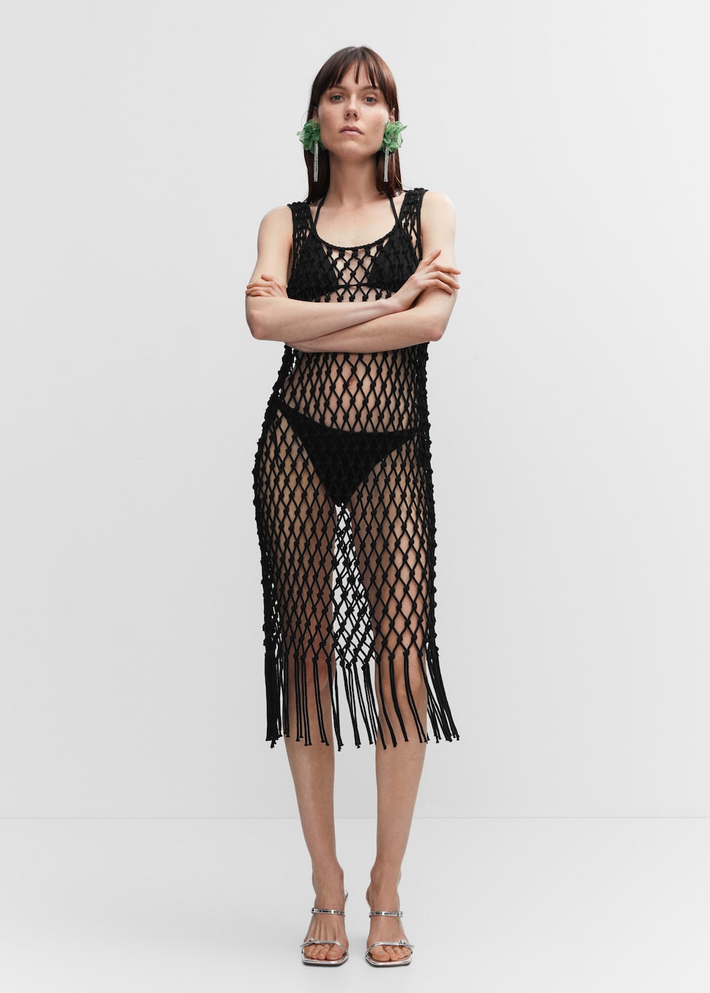 Mesh dress with fringe detail - General plane