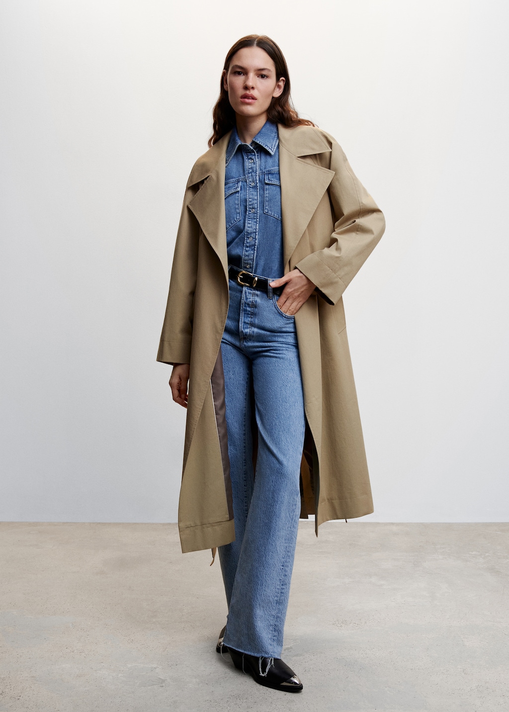 Oversized katoenen trenchcoat - Overzichtstekening